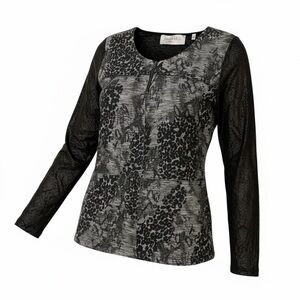 Patrizia Luca Milano Italian Long Sleeve Black Animal Print Tunic Blouse XL